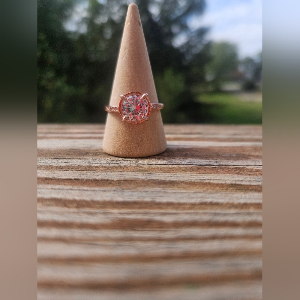 Elegant CZ Sterling Silver Rose Gold Ring